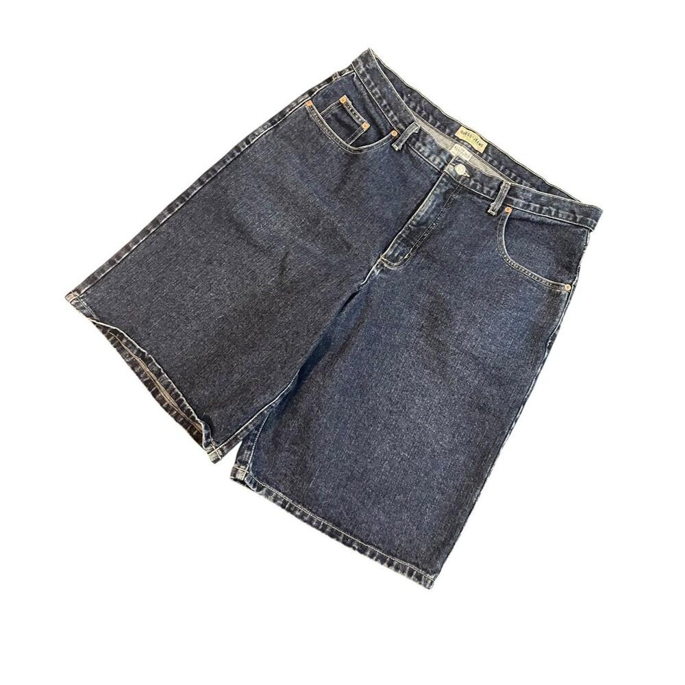 Vintage 90s Guess Jeans Dark Blue Baggy Fit Jean Shorts Size 38 Skater Grunge